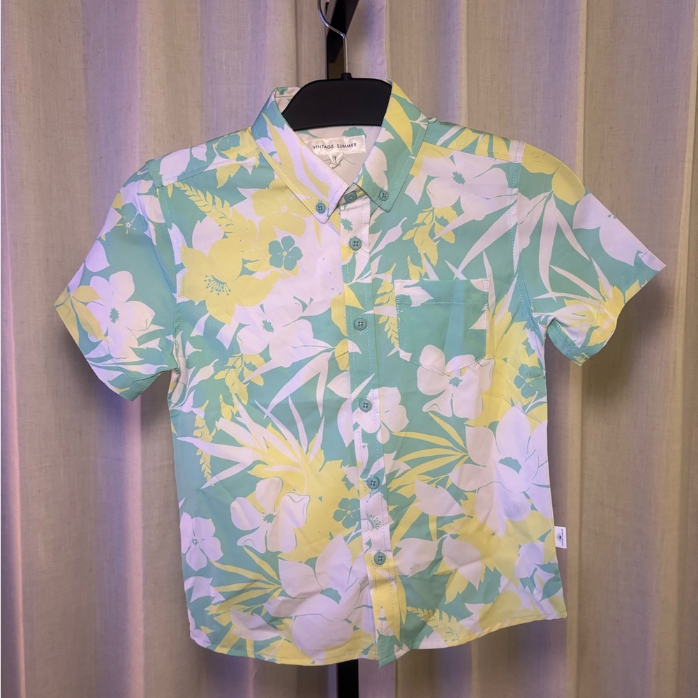 Floral Kids Polo Shirt - Green and Yellow